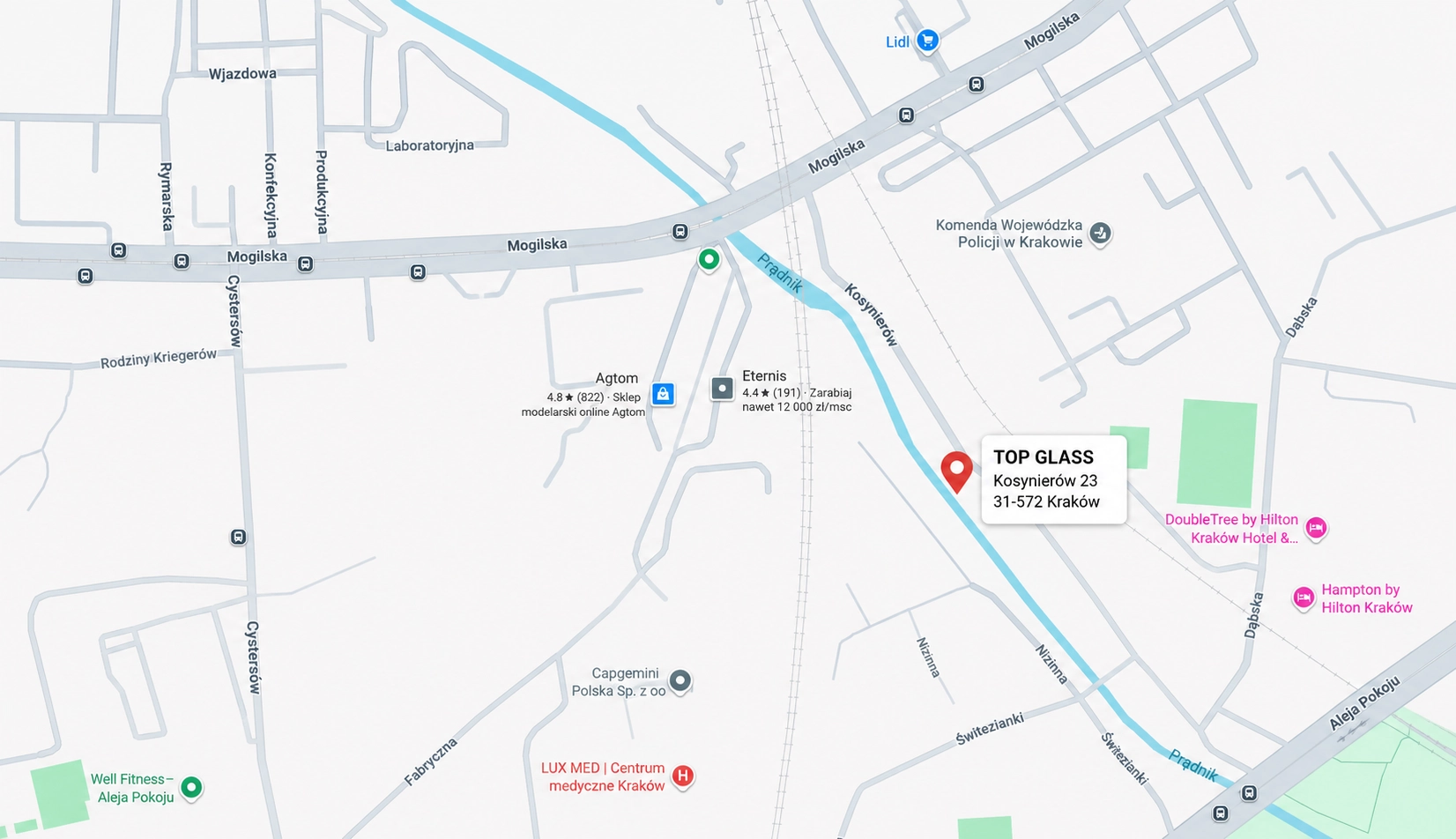 Lokalizacja Top Glass – ul. Kosynierów 23 w Krakowie